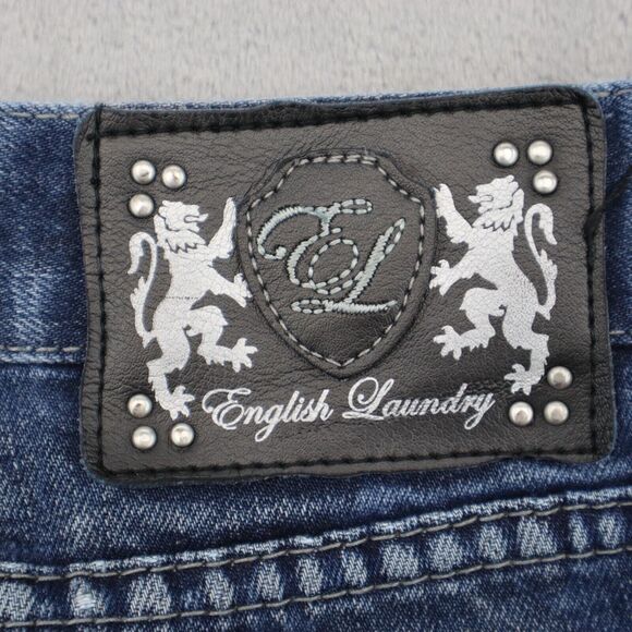 English Laundry Pants Mens 32 Blue Straight Medium Wash Denim Logo Jeans - Picture 11 of 16